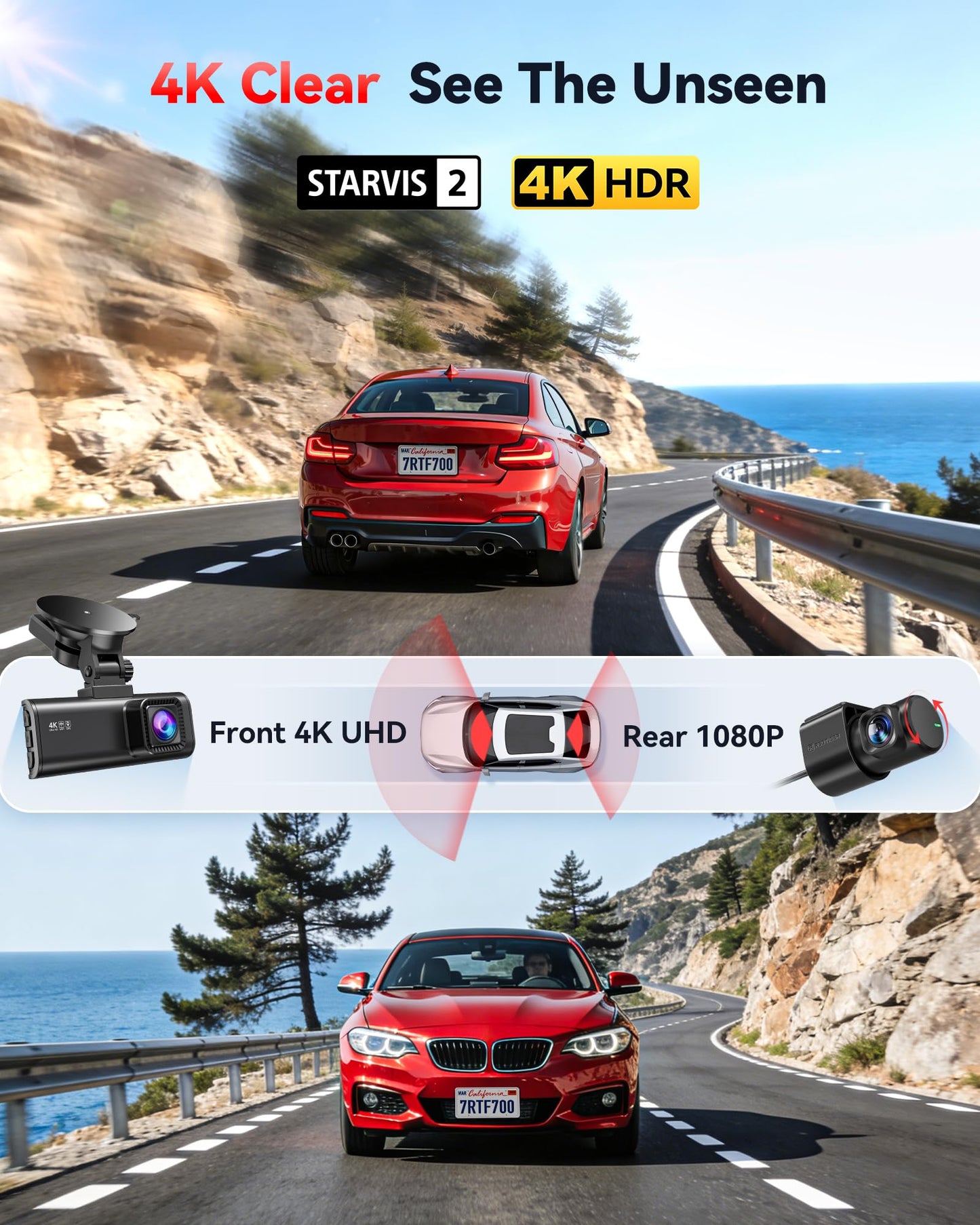 4K Dual STARVIS 2 Front and Rear Dash Cam