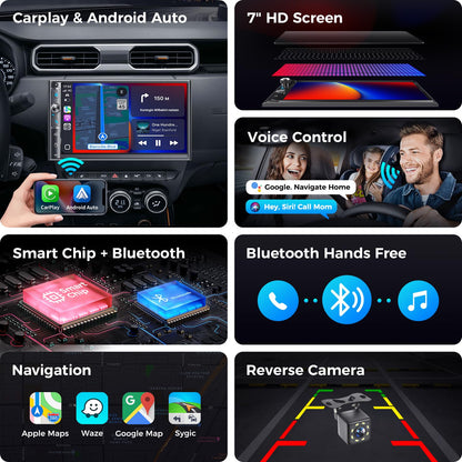 7-Inch Double DIN Car Stereo with Wireless CarPlay