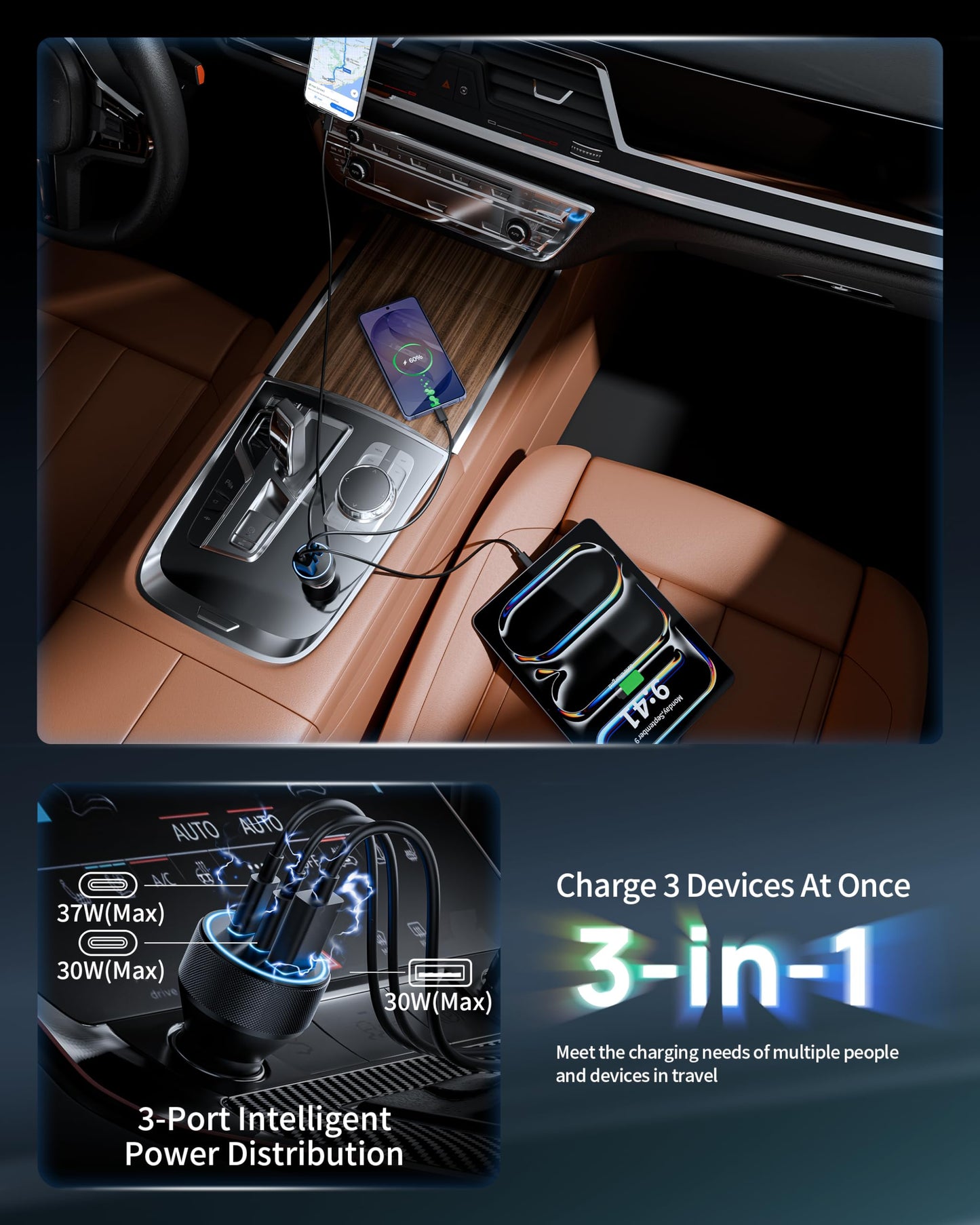 67W Dual USB-C Car Charger Adapter