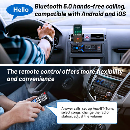 Single DIN Bluetooth Car Stereo with USB & AUX